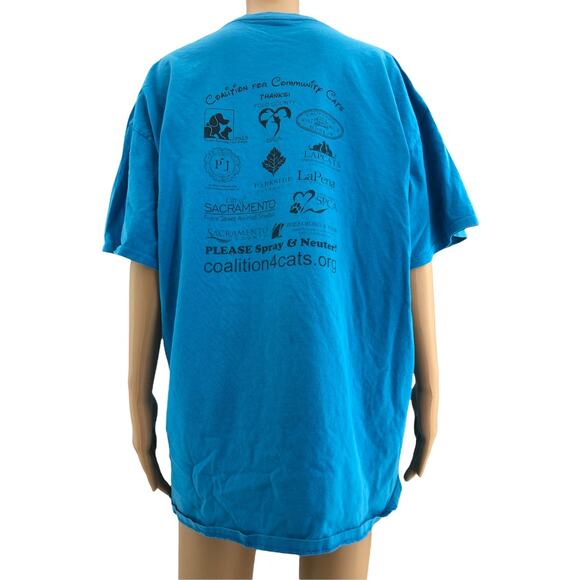 Port & Company 2XL Unisex Blue National Feral Cat Day 2018 Doodle Tee Shirt - Picture 3 of 5